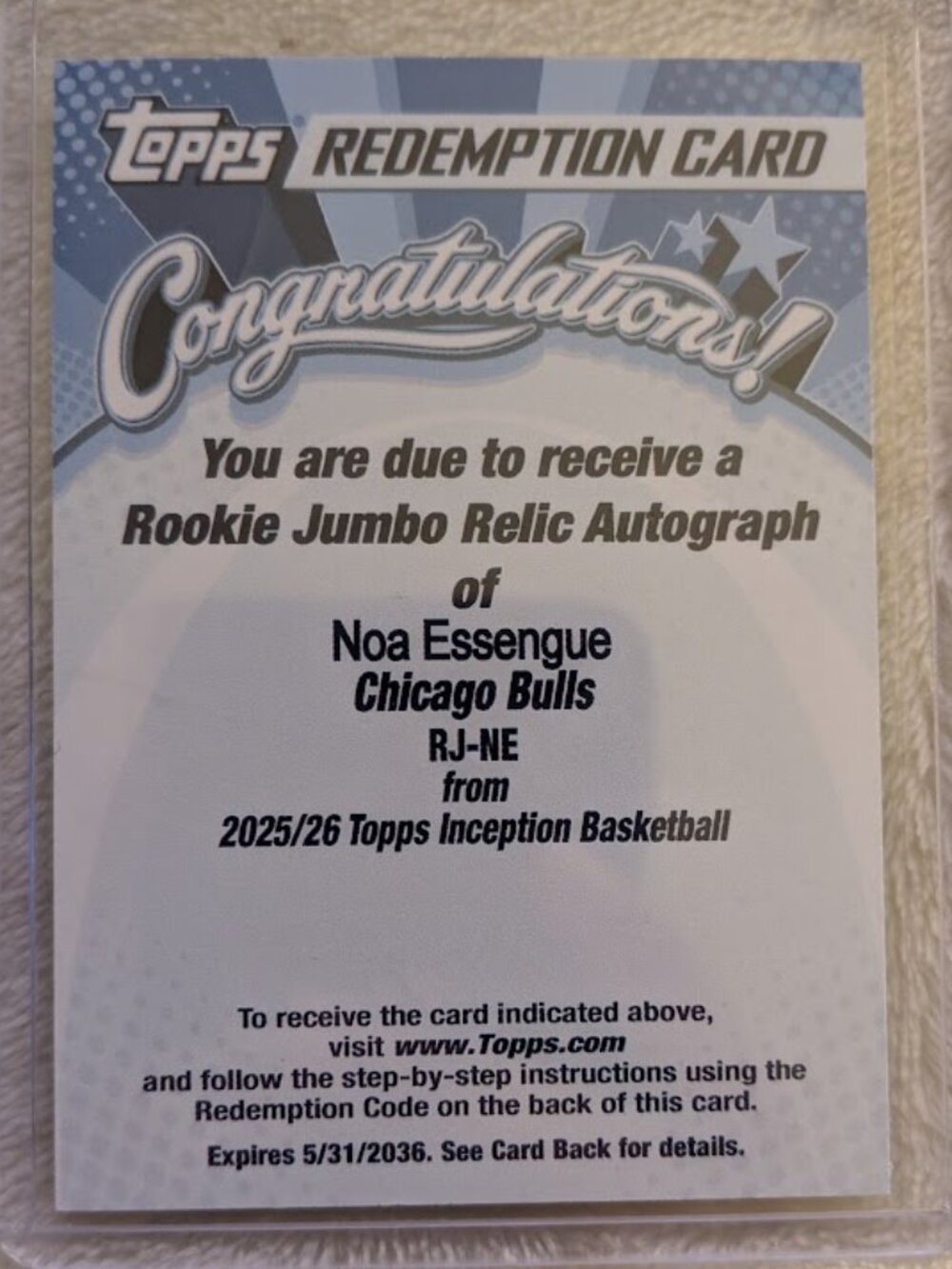 2025-26 Topps Inception RC Jumbo Relic Autograph- NOA ESSENGUE #RJ-NE Redemption